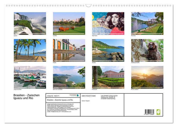 Produktbild: Brasilien - Zwischen Iguazu und Rio (Wandkalender 2026 DIN A2 quer), CALVENDO Monatskalender