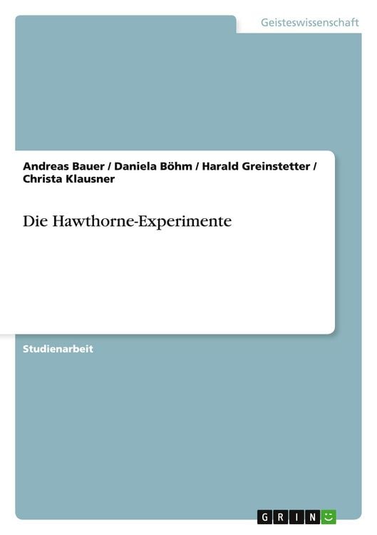 Produktbild: Die Hawthorne-Experimente