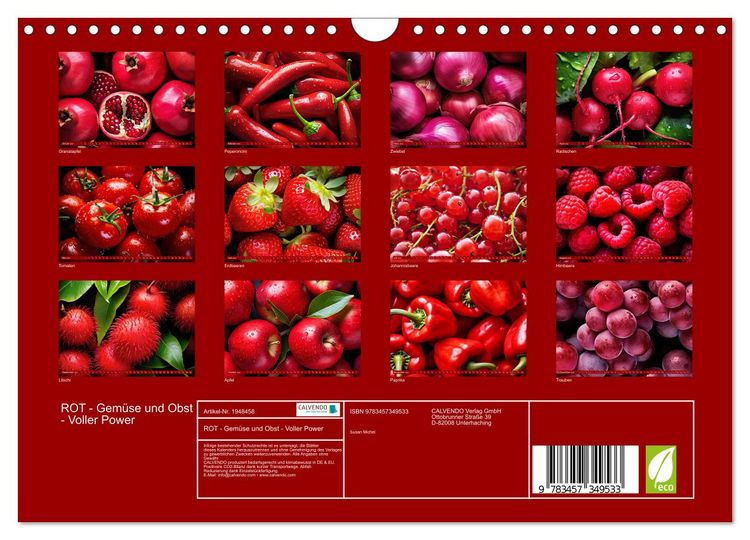 Produktbild: ROT - Gem&uuml;se und Obst - Voller Power (Wandkalender 2026 DIN A4 quer), CALVENDO Monatskalender