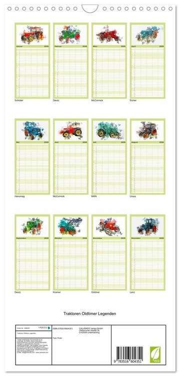 Produktbild: Familienplaner 2026 - Traktoren Oldtimer Legenden mit 5 Spalten (Wandkalender, 21 x 45 cm) CALVENDO