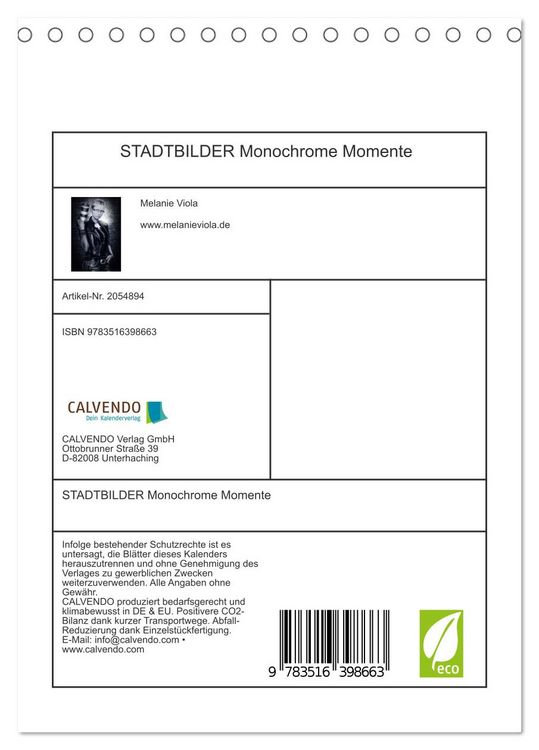Produktbild: STADTBILDER Monochrome Momente (Tischkalender 2026 DIN A5 hoch), CALVENDO Monatskalender