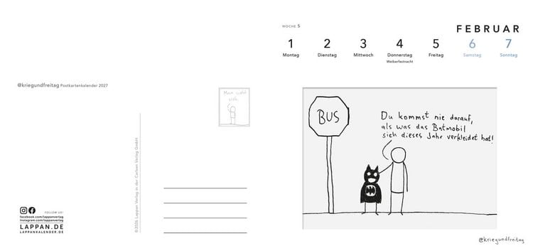 Produktbild: kriegundfreitag: Postkartenkalender 2027