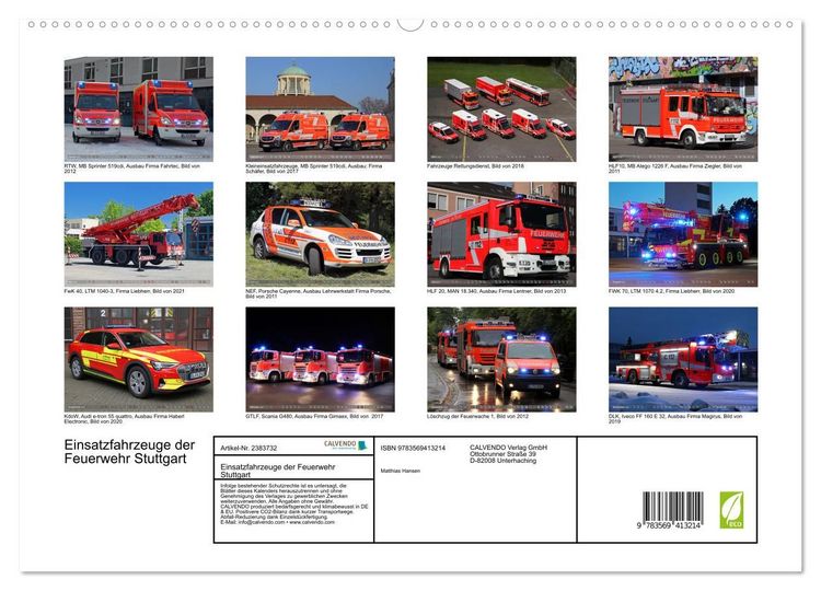 Produktbild: Einsatzfahrzeuge der Feuerwehr Stuttgart (hochwertiger Premium Wandkalender 2027 DIN A2 quer), Kunstdruck in Hochglanz