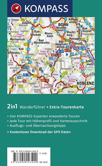 Produktbild: KOMPASS Wanderf&uuml;hrer Premiumwanderweg Ahrsteig mit Rotweinwanderweg, 30 Touren/Etappen mit Extra-Tourenkarte