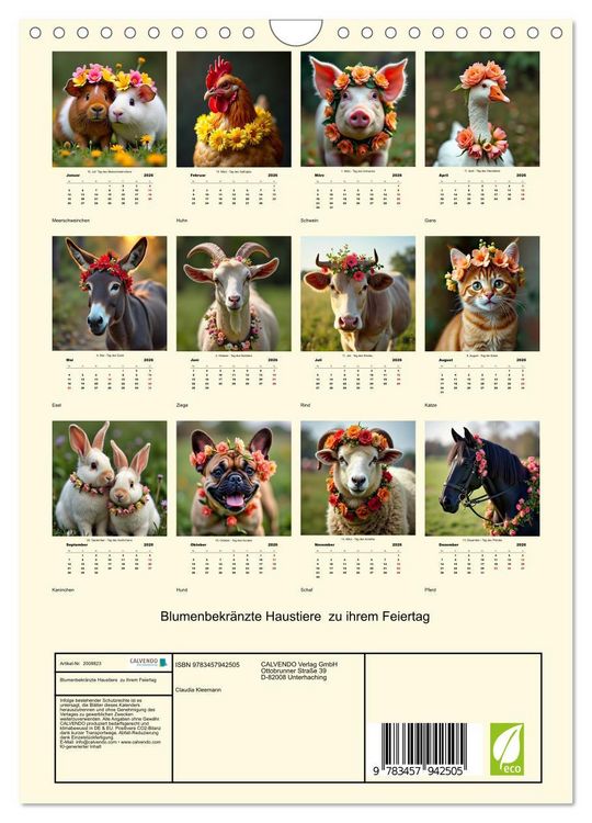 Produktbild: Blumenbekr&auml;nzte Haustiere zu ihrem Feiertag (Wandkalender 2026 DIN A4 hoch), CALVENDO Monatskalender