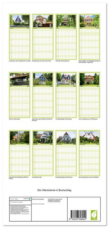 Produktbild: Familienplaner 2026 - Die Villenkolonie in Buchschlag mit 5 Spalten (Wandkalender, 21 x 45 cm) CALVENDO