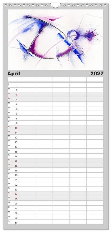 Produktbild: Familienplaner 2027 - Abstrakte Aquarelle mit 5 Spalten (Wandkalender, 21 x 45 cm) CALVENDO