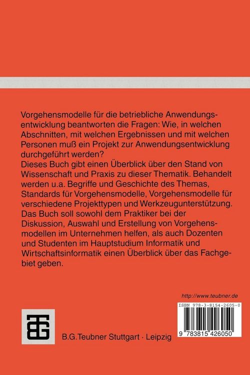Produktbild: Vorgehensmodelle f&uuml;r die betriebliche Anwendungsentwicklung