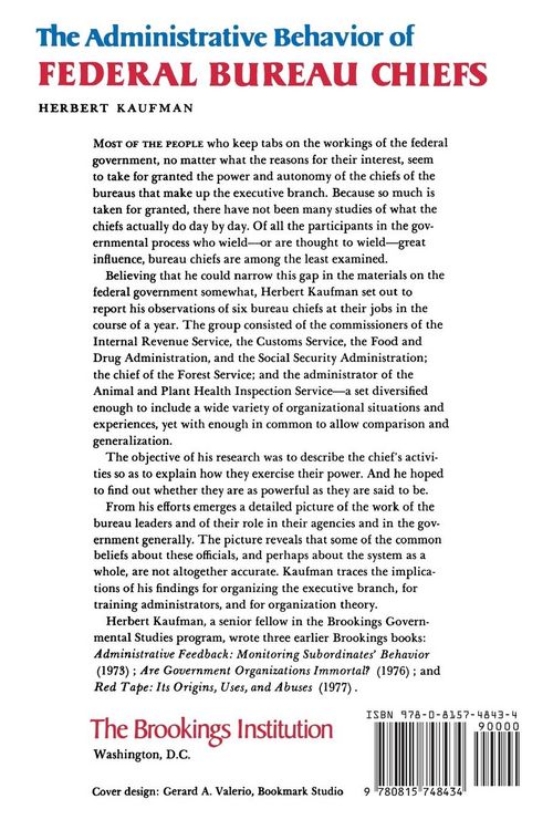 Produktbild: Administrative Behavior of Federal Bureau Chiefs