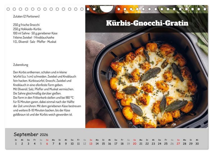 Produktbild: Rezepte f&uuml;r die Hei&szlig;luftfritteuse - vegetarisch, schnell und einfach (Wandkalender 2026 DIN A4 quer), CALVENDO Monatskalender