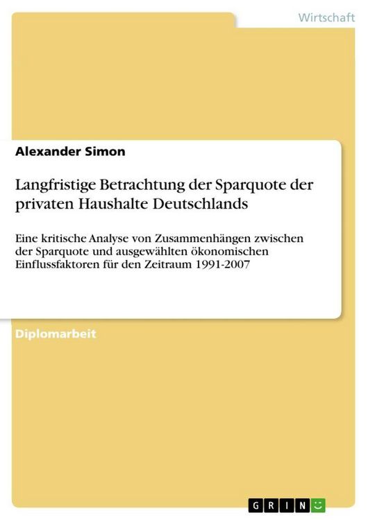 Produktbild: Langfristige Betrachtung der Sparquote der privaten Haushalte Deutschlands