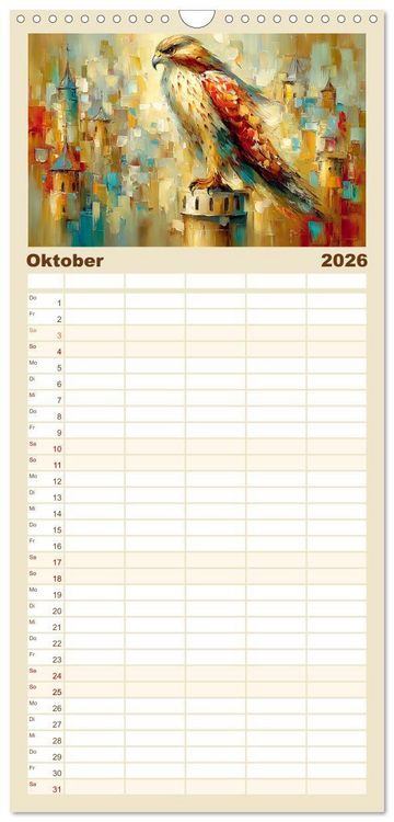 Produktbild: Familienplaner 2026 - Majest&auml;ten der L&uuml;fte. Raubv&ouml;gel zwischen Himmel und Kunst mit 5 Spalten (Wandkalender, 21 x 45 cm) CALVENDO