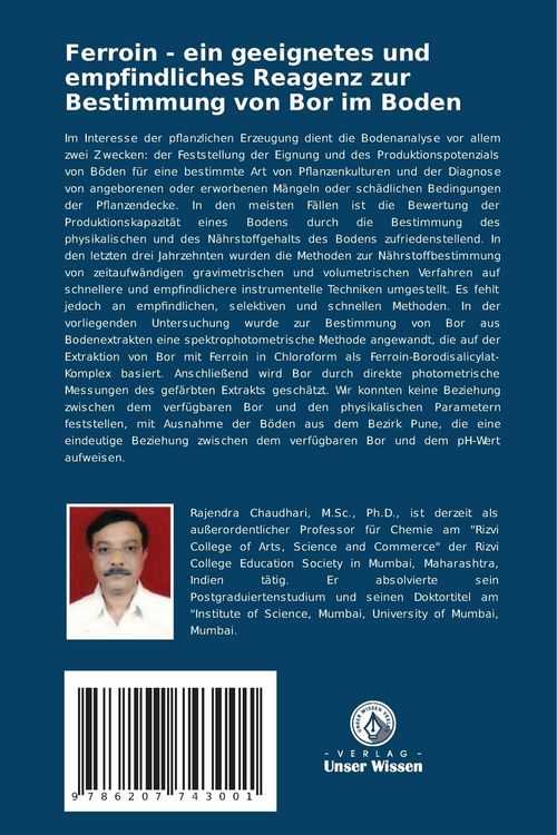 Produktbild: Ferroin - ein geeignetes und empfindliches Reagenz zur Bestimmung von Bor im Boden