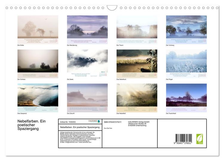 Produktbild: Nebelfarben. Ein poetischer Spaziergang (Wandkalender 2026 DIN A3 quer), CALVENDO Monatskalender
