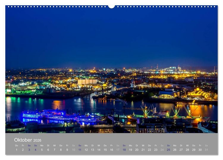 Produktbild: Hamburger Hafen - Im Zauber der Nacht (hochwertiger Premium Wandkalender 2026 DIN A2 quer), Kunstdruck in Hochglanz