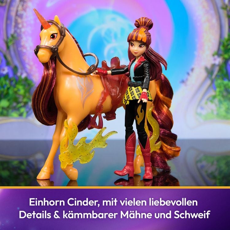 Produktbild: Unicorn Academy - Valentina & Einhorn Cinder Set, 12 cm Figuren zur Netflix Serie mit Sattel, M&auml;hnen- und Schweifb&uuml;rste & Zubeh&ouml;r, ab 4 J.