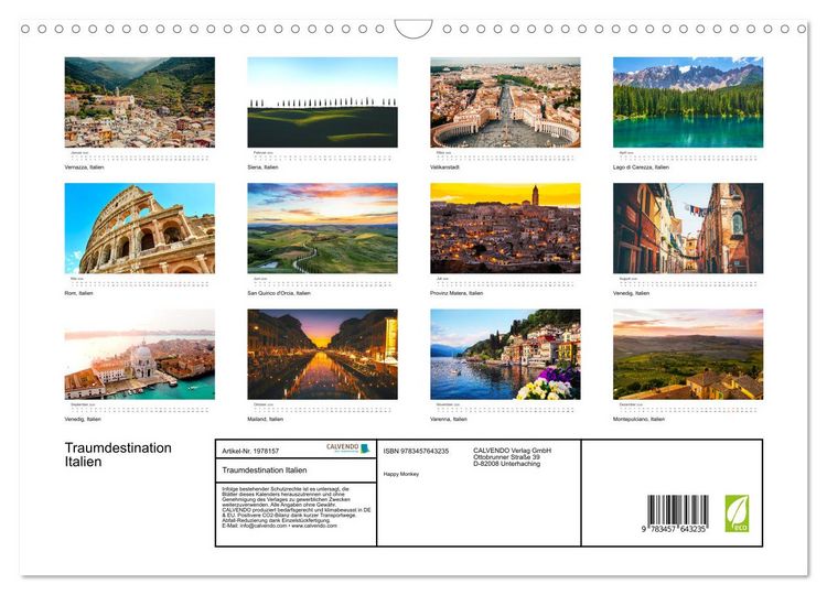 Produktbild: Traumdestination Italien (Wandkalender 2026 DIN A3 quer), CALVENDO Monatskalender