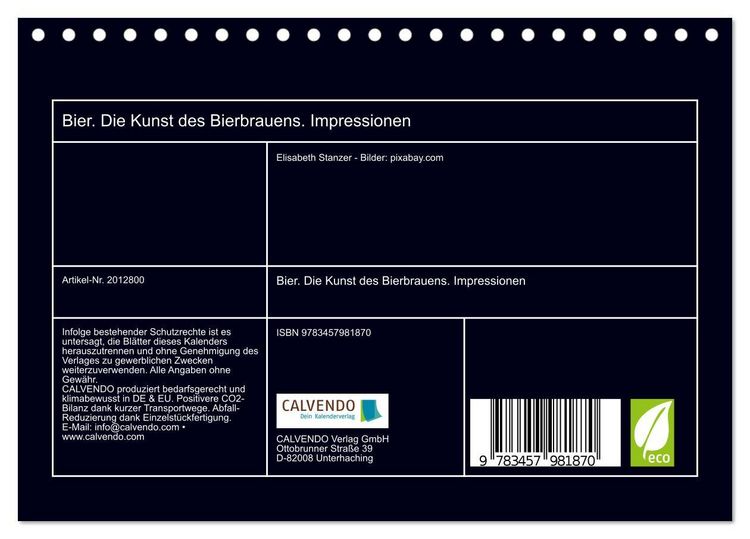 Produktbild: Bier. Die Kunst des Bierbrauens. Impressionen (Tischkalender 2026 DIN A5 quer), CALVENDO Monatskalender