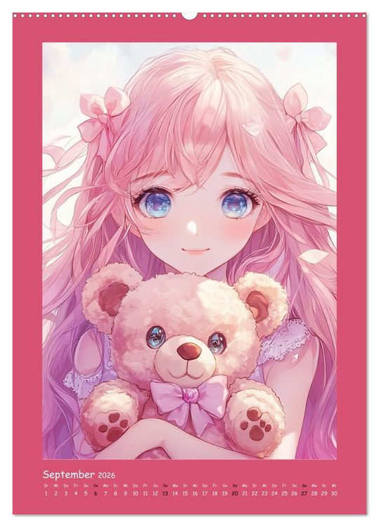 Produktbild: Zauberhafte Momente. Rosa Tr&auml;ume im Manga-Stil (hochwertiger Premium Wandkalender 2026 DIN A2 hoch), Kunstdruck in Hochglanz