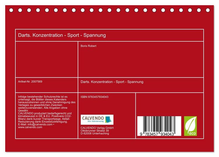 Produktbild: Darts. Konzentration - Sport - Spannung (Tischkalender 2026 DIN A5 quer), CALVENDO Monatskalender