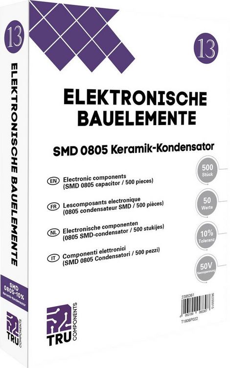 Produktbild: TRU COMPONENTS T1806P022 Keramik-Kondensator SMD 0805 50 V 10 % (L x B) 2.0 mm x 1.2 mm 500 Teile Tape cut