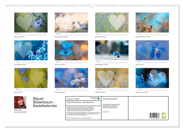 Produktbild: Blauer Bl&uuml;tentraum - Bastelkalender (Wandkalender 2026 DIN A2 quer), CALVENDO Monatskalender