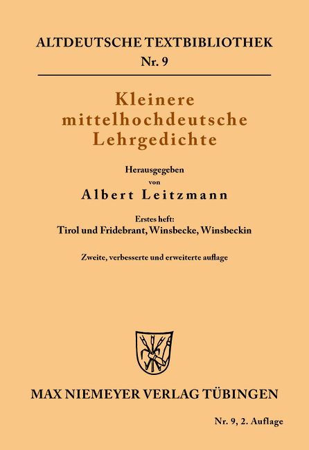 Produktbild: Kleinere mittelhochdeutsche Lehrgedichte