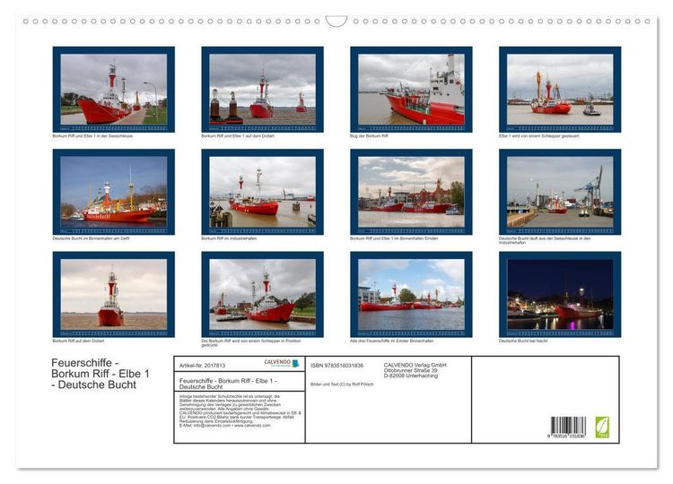 Produktbild: Feuerschiffe - Borkum Riff - Elbe 1 - Deutsche Bucht (Wandkalender 2026 DIN A2 quer), CALVENDO Monatskalender
