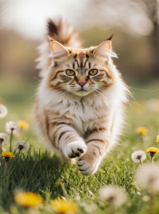 Produktbild: CALVENDO Puzzle Die Maine Coon Katze l&auml;uft voller Energie durch eine bl&uuml;hende Fr&uuml;hlingswiese. | 2000 Teile Lege-Gr&ouml;&szlig;e 90x67cm Foto-Puzzle f&uuml;r gl&uuml;cklic