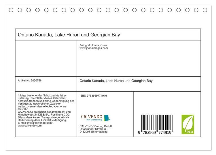Produktbild: Ontario Kanada, Lake Huron und Georgian Bay (Tischkalender 2027 DIN A5 quer), CALVENDO Monatskalender