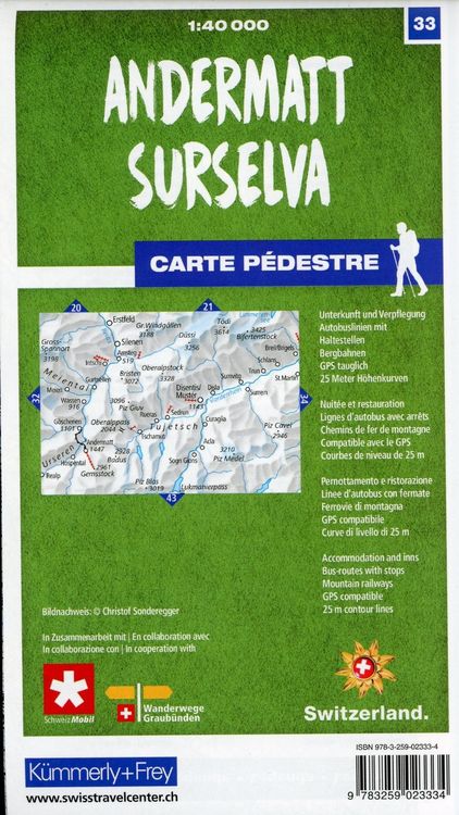 Produktbild: Andermatt - Surselva 33 Wanderkarte 1:40 000 matt laminiert