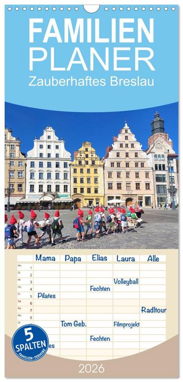 Produktbild: Familienplaner 2026 - Zauberhaftes Breslau mit 5 Spalten (Wandkalender, 21 x 45 cm) CALVENDO