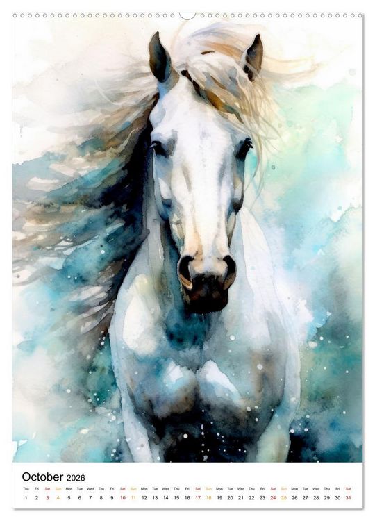 Produktbild: Watercolor Horses (High Quality Premium Wall Calendar 2026 DIN A2 portrait),CALVENDO 12 Month Wall Calendar