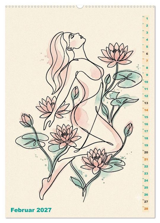 Produktbild: Bl&uuml;tenhauch und Silhouette - Line Art trifft Aquarell (hochwertiger Premium Wandkalender 2027 DIN A2 hoch), Kunstdruck in Hochglanz