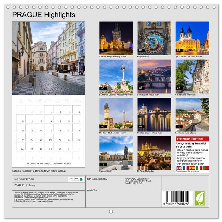 Produktbild: PRAGUE Highlights (Wall Calendar 2026 12 &times; 12 Inch) CALVENDO 12 Month Wall Calendar