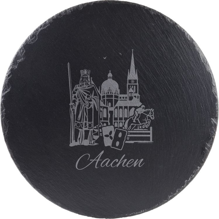 Produktbild: Stadtblick Buffetplatte rund, aus Schiefer, Motiv Aachen