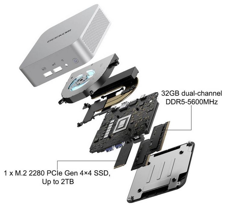 Produktbild: GEEKOM Mini PC A6 AMD Ryzen 7 6800(H) 4.7 GHz 16 GB RAM 512 GB SSD AMD Radeon&reg; 680 M Win 11 Pro Mini A6