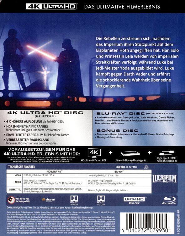 Produktbild: Star Wars - Das Imperium schl&auml;gt zur&uuml;ck (4K Ultra HD) (+ Blu-ray 2D) (+ Bonus-Blu-ray)
