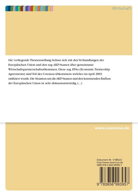 Produktbild: Verhandlungsstand und Auswirkungen von EPAs auf die EU und AKP-Staaten