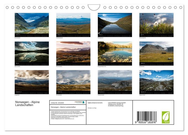 Produktbild: Norwegen - Alpine Landschaften (Wandkalender 2026 DIN A4 quer), CALVENDO Monatskalender