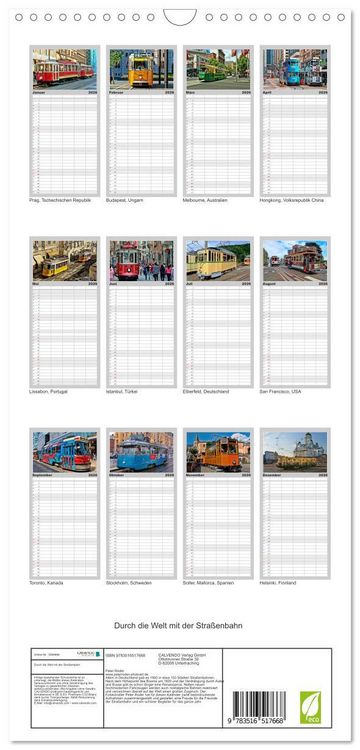 Produktbild: Familienplaner 2026 - Durch die Welt mit der Stra&szlig;enbahn mit 5 Spalten (Wandkalender, 21 x 45 cm) CALVENDO