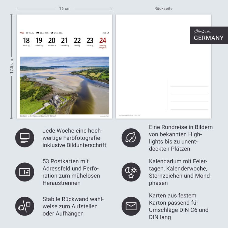 Produktbild: Irland Sehnsuchtskalender 2026 - Wochenkalender mit 53 Postkarten