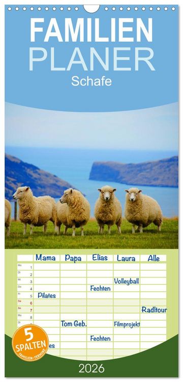 Produktbild: Familienplaner 2026 - Schafe mit 5 Spalten (Wandkalender, 21 x 45 cm) CALVENDO