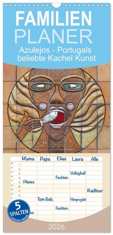 Produktbild: Familienplaner 2026 - Azulejos - Portugals beliebte Kachel Kunst mit 5 Spalten (Wandkalender, 21 x 45 cm) CALVENDO