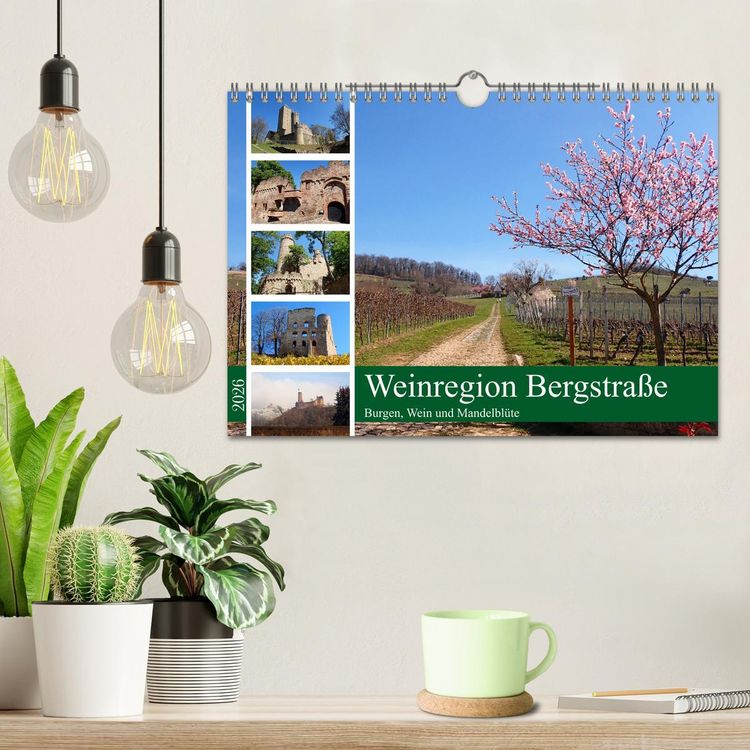 Produktbild: Weinregion Bergstra&szlig;e Burgen, Wein und Mandelbl&uuml;te (Wandkalender 2026 DIN A4 quer), CALVENDO Monatskalender