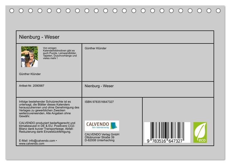 Produktbild: Nienburg - Weser (Tischkalender 2026 DIN A5 quer), CALVENDO Monatskalender