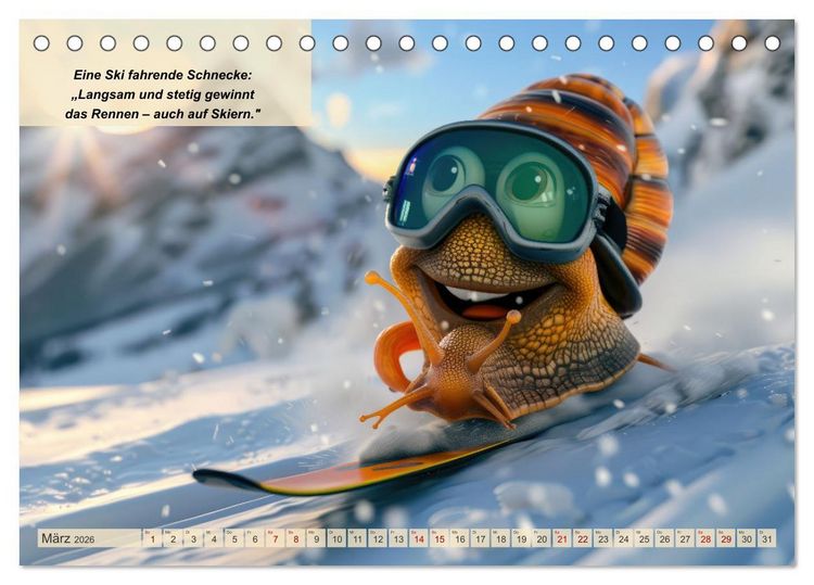 Produktbild: Tierisch lustige Skifahrer (Tischkalender 2026 DIN A5 quer), CALVENDO Monatskalender
