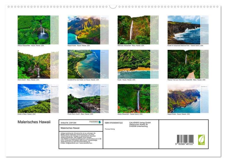Produktbild: Malerisches Hawaii (Wandkalender 2027 DIN A2 quer), CALVENDO Monatskalender