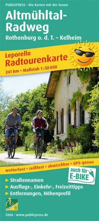 Produktbild: Publicpress Leporello Radtourenkarte Altm&uuml;hltal-Radweg, Rothenburg o. d. T., Kelheim 1:50.000