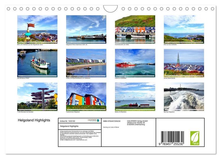 Produktbild: Helgoland Highlights (Wandkalender 2026 DIN A4 quer), CALVENDO Monatskalender